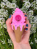 Pink Ice Cream Cone Silicone Pipe