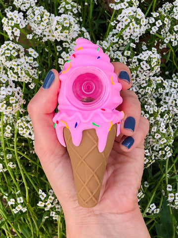 Pink Ice Cream Cone Silicone Pipe